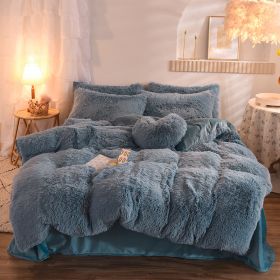 Luxury Thick Fleece Duvet Cover Queen King Winter Warm Bed Quilt Cover Pillowcase Fluffy Plush Shaggy Bedclothes Bedding Set Winter Body Keep Warm (Option: Light Blue-1.8M)