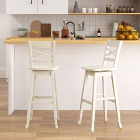 Swivel 30-Inch Bar Height Stool Set of 2 with Footrest (Color: White)